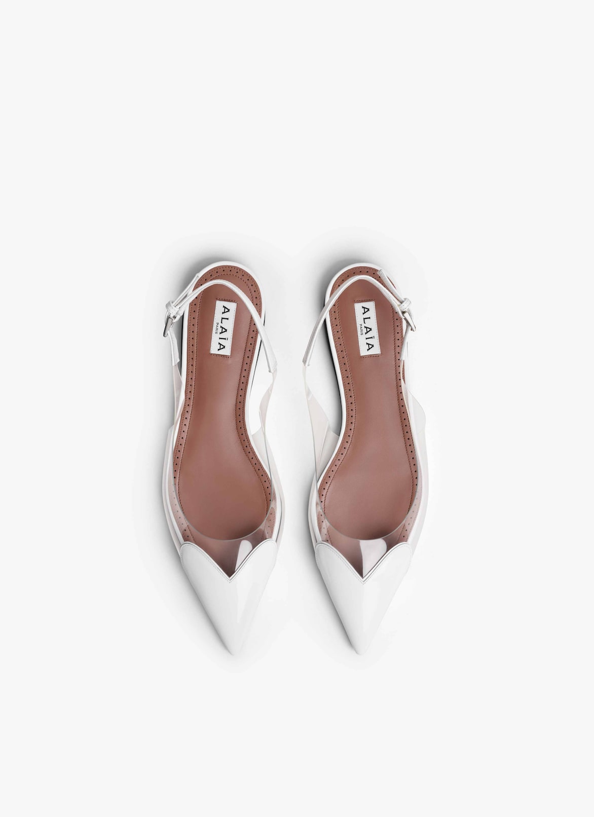LE CŒUR FLAT SLINGBACKS IN PATENT CALFSKIN ALAÏA WHITE LE CŒUR FLAT SLINGBACKS IN PATENT CALFSKIN